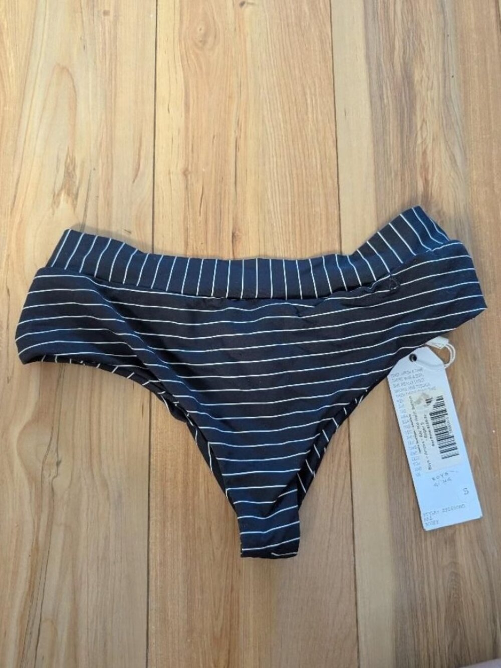 NWT Boys + Arrows Raz Mid Rise Bikini Bottoms - black white stripe Bogey - Small
